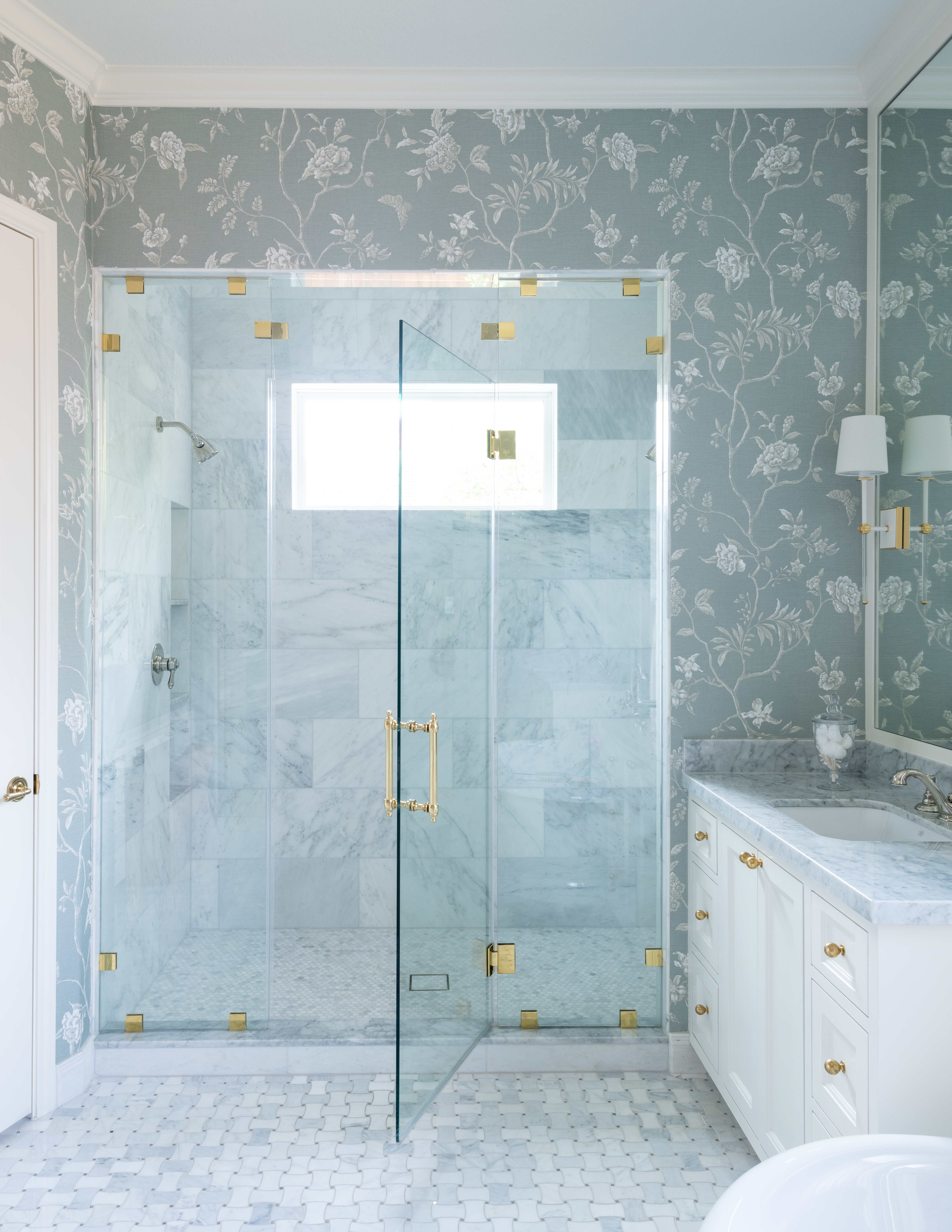 Frameless glass shower with marble tile — Matt Baker Contracting