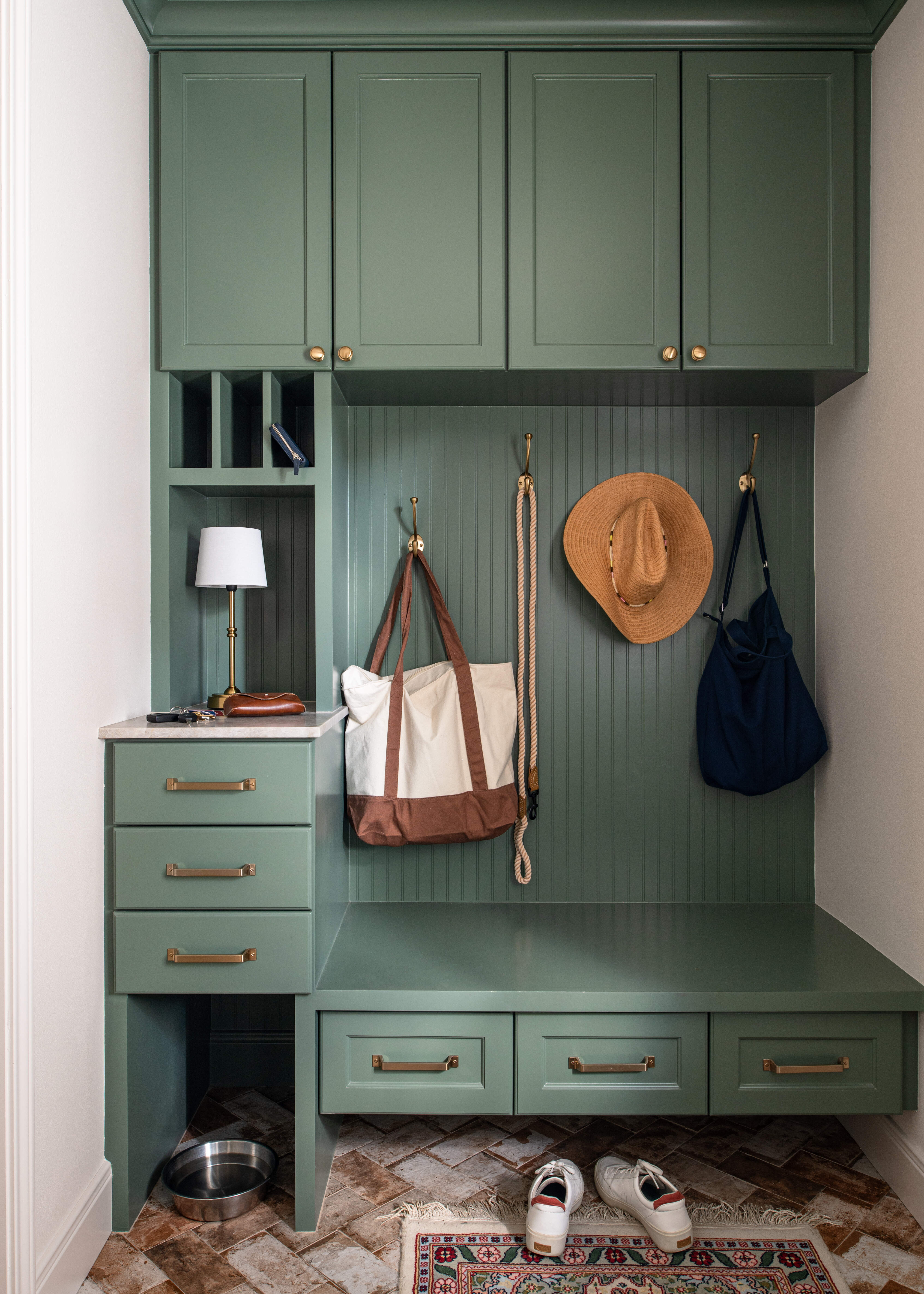 Custom mudroom with green built-ins Houston — Matt Baker Contracting