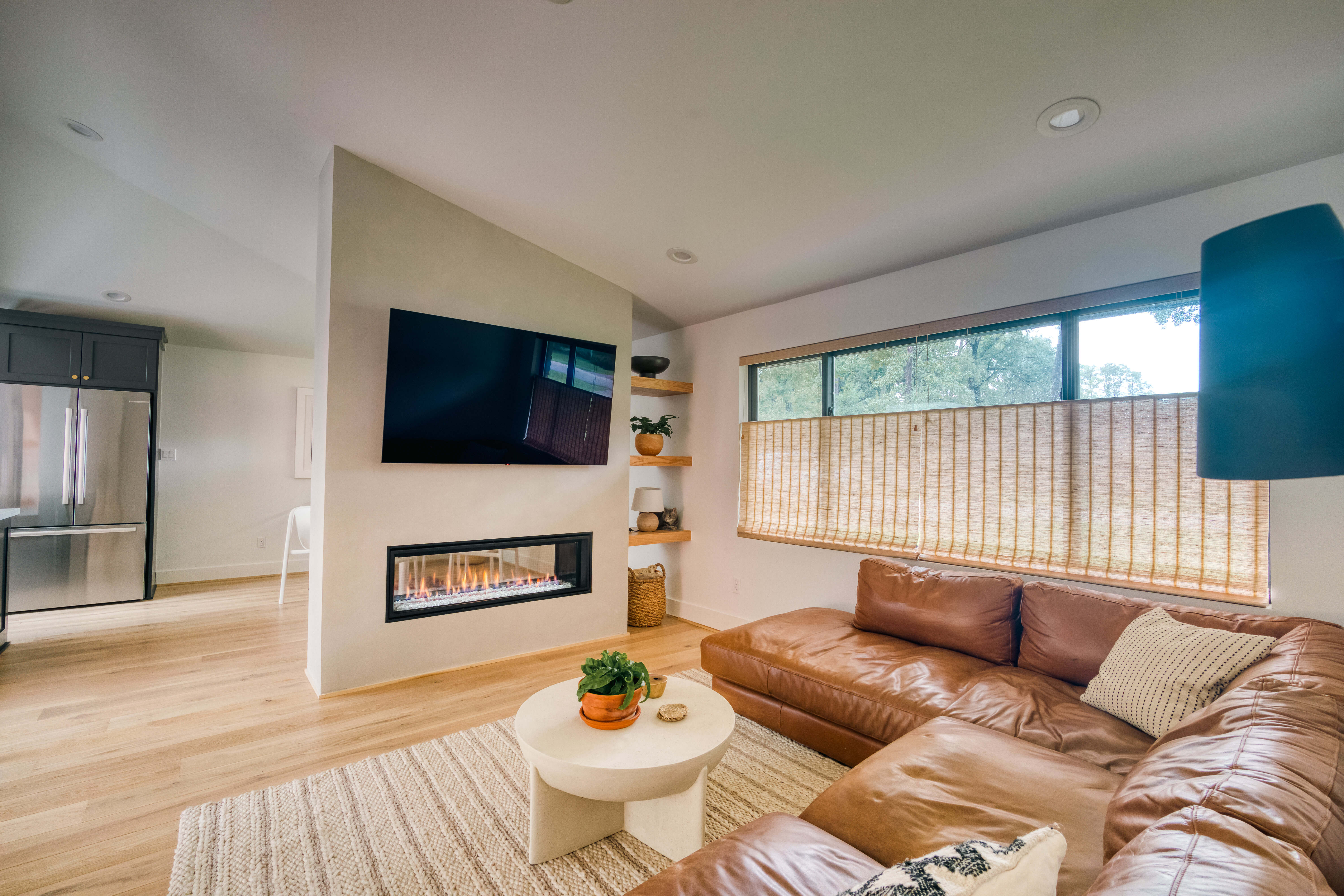Modern gas fireplace custom home Houston — Matt Baker Contracting